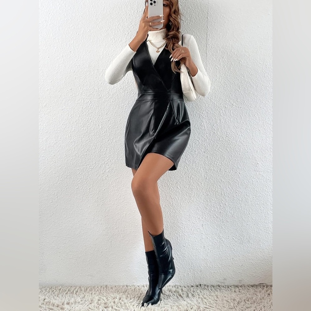 DIERAN EUC faux leather short Rompers Frenchy Wrap Hem